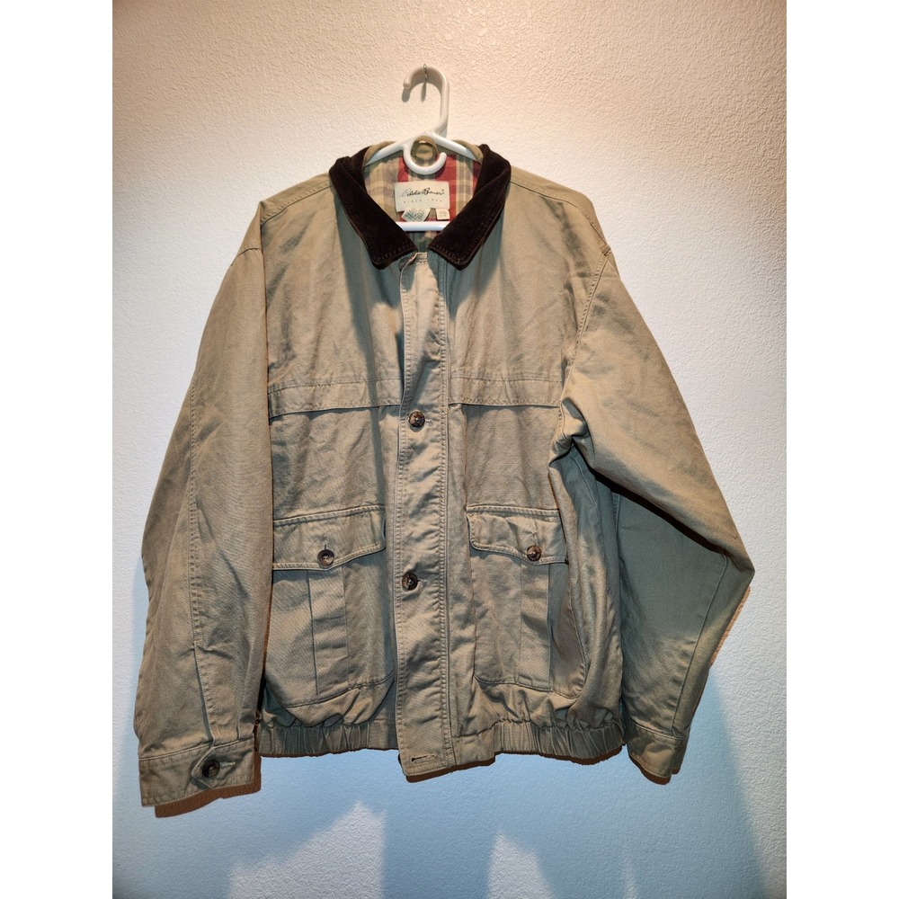 Vintage‎ Eddie Bauer Cotton Field Jacket Khaki Corduroy Collar Mens L